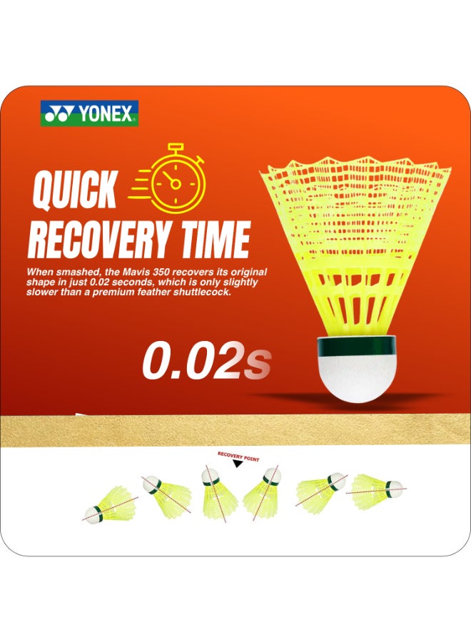 يونيكس مافيس 350، كرات ريشة نايلون بغطاء أخضر، لون أصفر - عبوة من 6 كرات ريشة صناعية للريشة الطائرة تتميز بثبات الطيران وسرعة اللعب في البطولات ومتانة عالية - Image 4